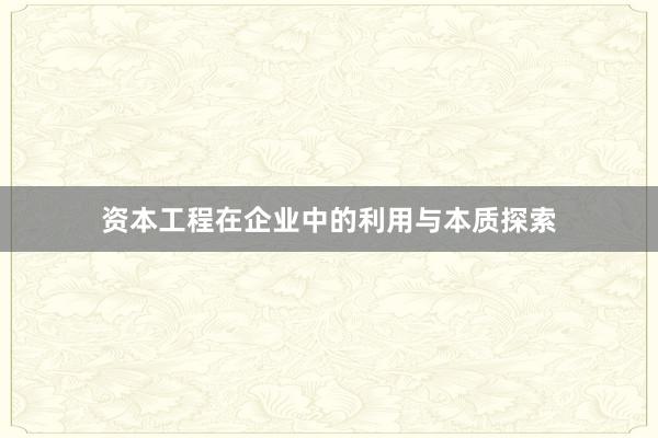 资本工程在企业中的利用与本质探索